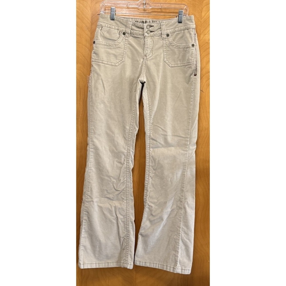Hydraulic Womens Low Rise Bootcut Corduroy Pants Back Flap Pockets Beige 9/10